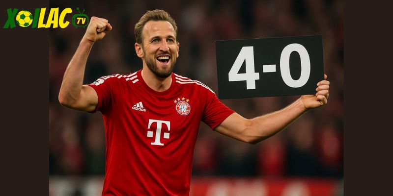 Hình ảnh Kane ăn mừng, dự đoán tỷ số 4-0 nghiêng về Bayern. Hình ảnh Kane ăn mừng, dự đoán tỷ số 4-0 nghiêng về Bayern.