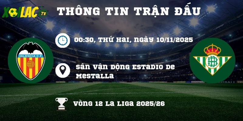 Thông tin trận đấu Valencia vs Real Betis Thông tin trận đấu Valencia vs Real Betis
